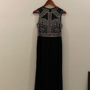 Morgan & Co. Black Maxi Dress with Silver Beaded Bodice